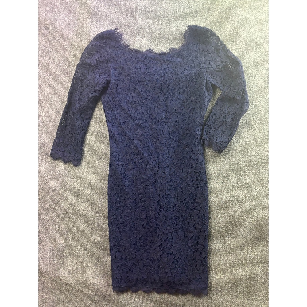 Diane von Furstenberg Zarita Dress Women Size 6 Navy Blue Lace Sheath Mini